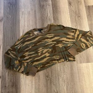 Camo Print Cropped Waffle Long Sleeve Tee